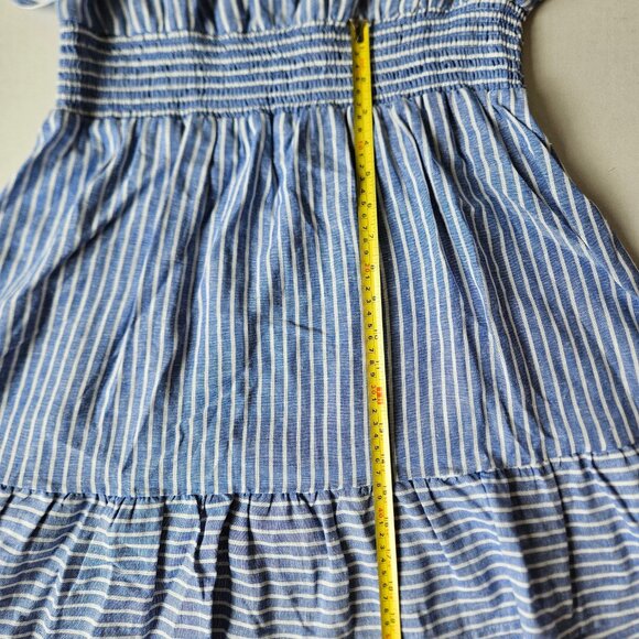 Nicole Miller Linen Blend Ruffle Sleeve Dress Size M Blue Striped Lightweight - Picture 9 of 10